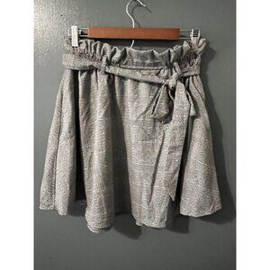 H&M POCKETS! Gray Checked Paperbag Waist Wrap Skirt W/Sash & Pockets M Medium